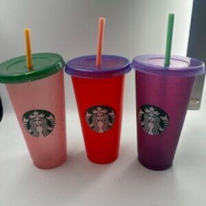 NEW Starbucks Glitter Cup Set‎ Of 3 Cold Drink Tumblers 24 Oz Venti Holiday Cups